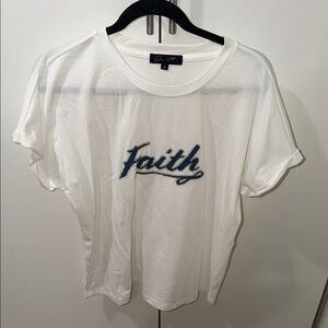 White T-Shirt with 'Faith' Embroidery